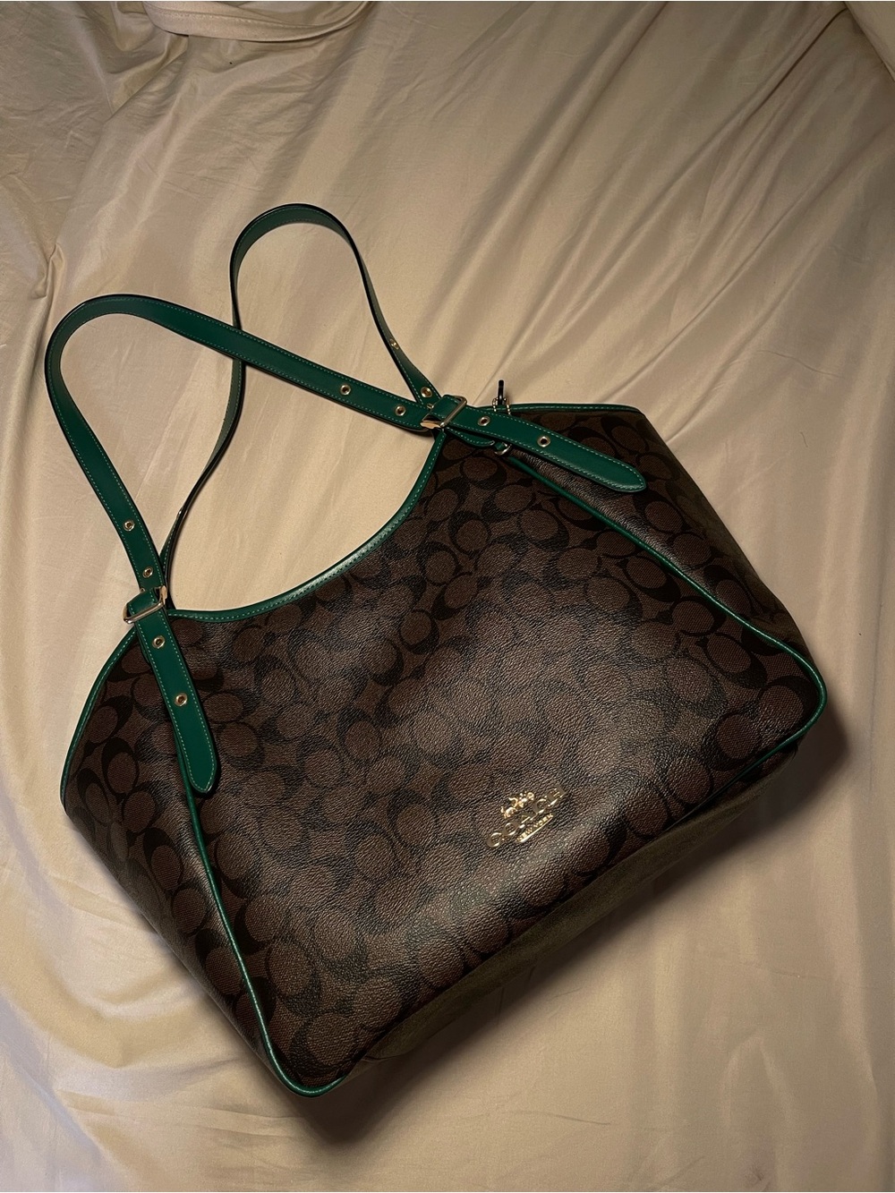 Signature Coach Tote Bag with Green Trim
